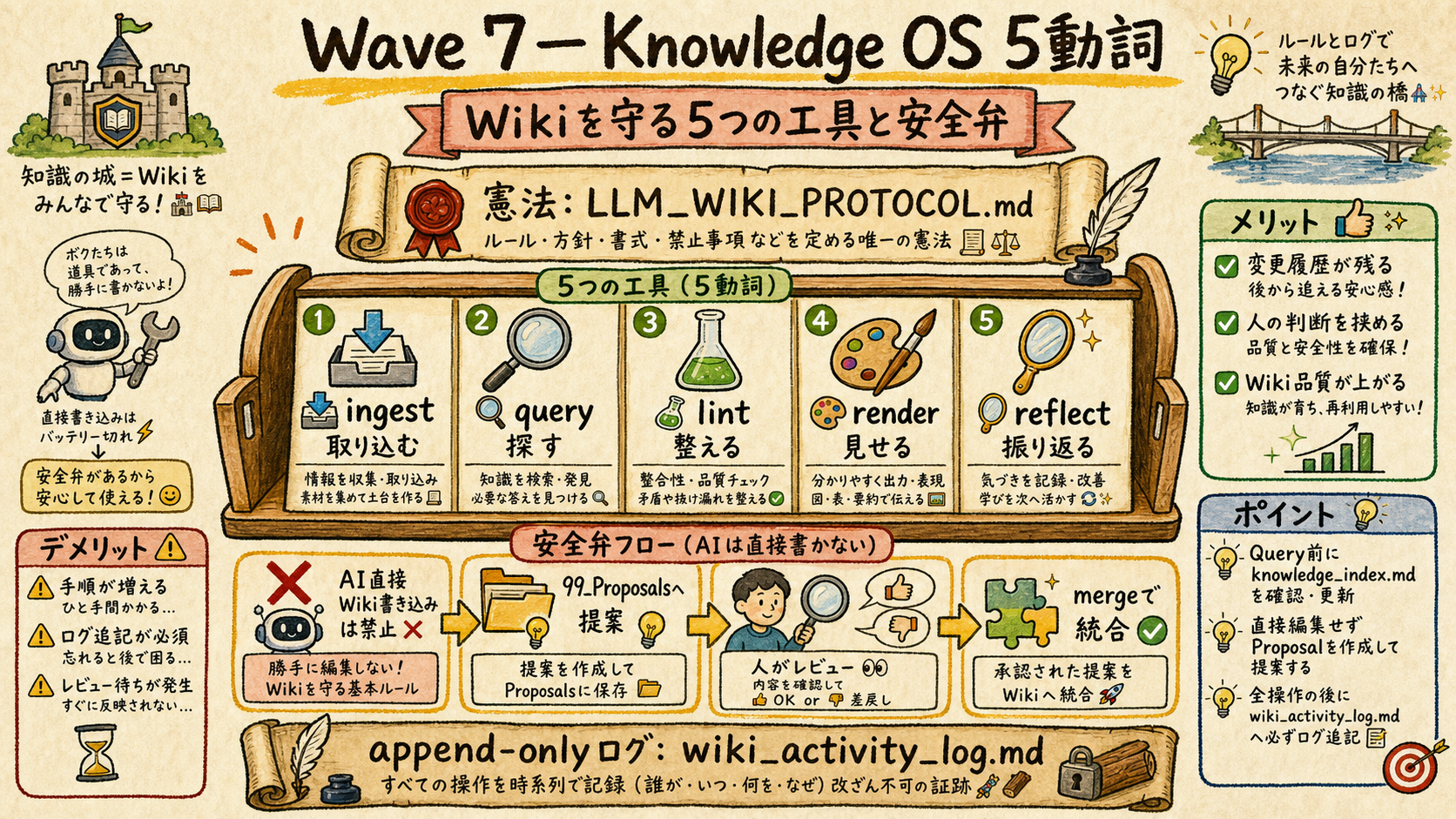 Wave 7 Knowledge OS 5 verbs ingest query lint render reflect